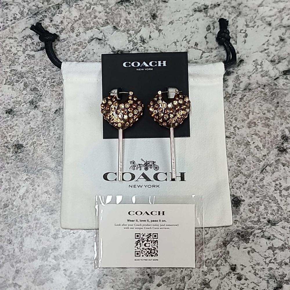 NWT COACH Signature Heart Lollipop Drop Earrings - Picture 2 of 10